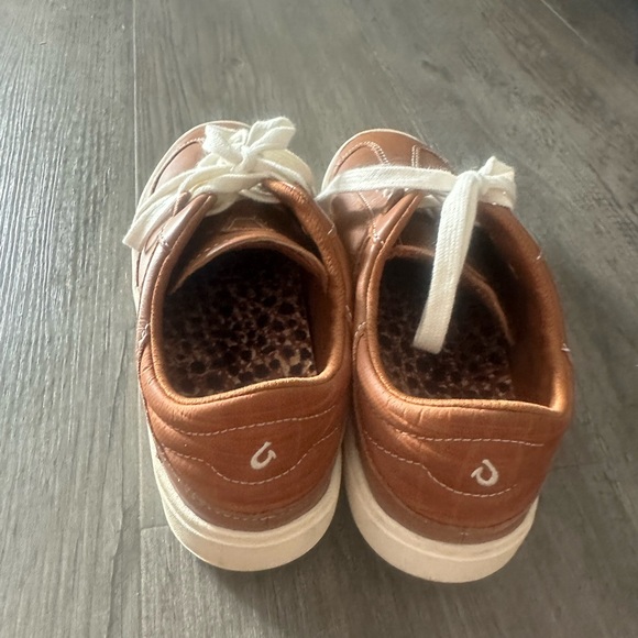 Women's Casual Ola Kai Leather Sneakers in Brown with White Laces - Picture 3 of 4